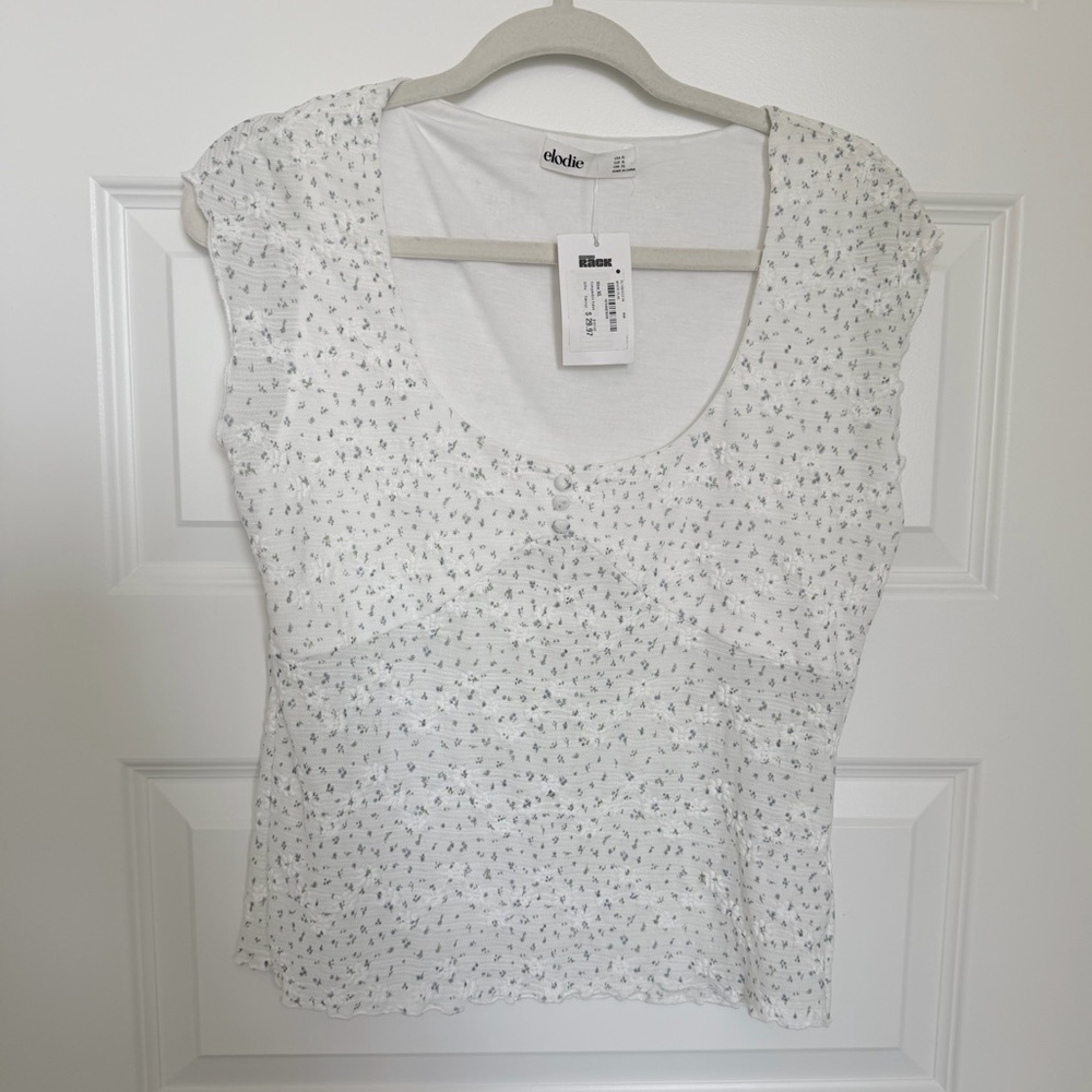 NWT Elodie Floral Baby Tee XL White Fitted Soft Girl Spring Top Scoop Neck - Picture 4 of 12